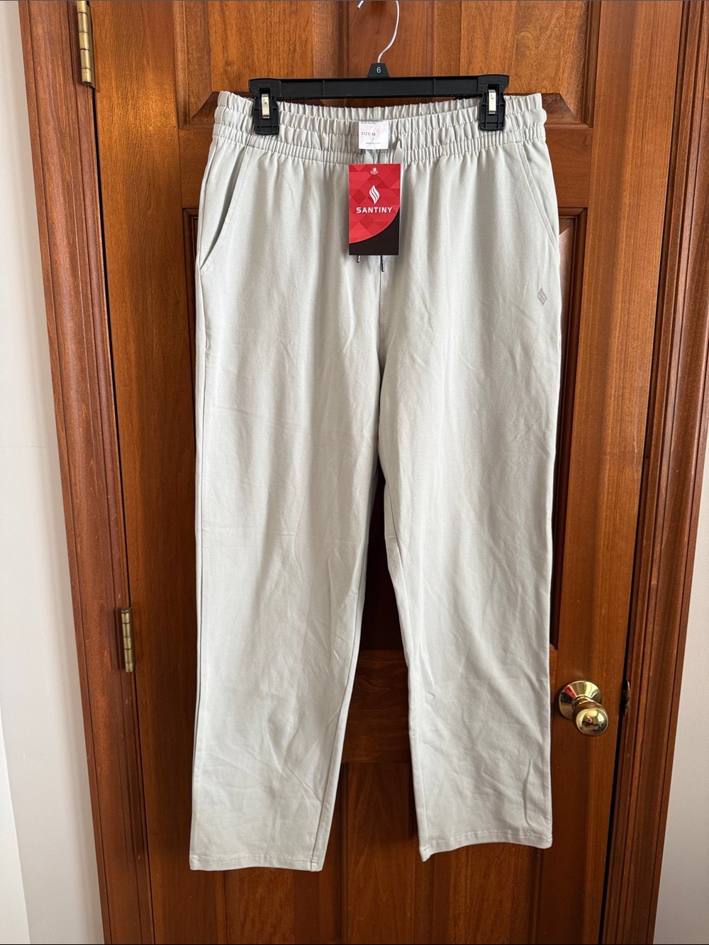 Santiny Women's Cream Elastic-Waist Track Pants